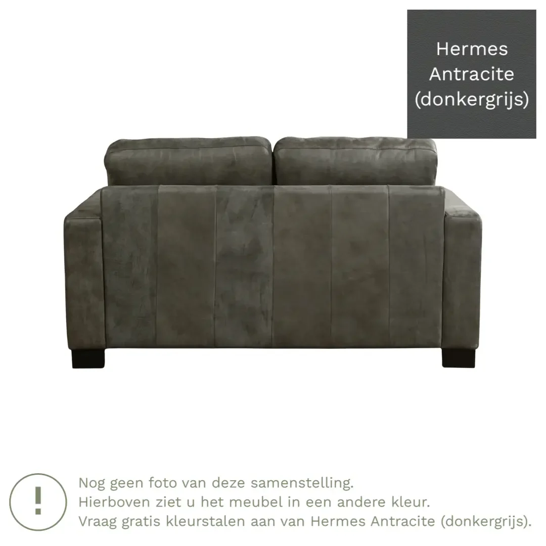afbeelding van Leren bank Energy - 2 zits - Hermes Antracite (donkergrijs) - Poten hout bruin