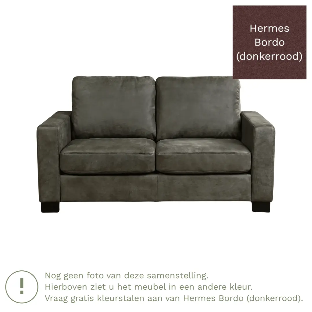 afbeelding van Leren bank Energy - 2 zits - Hermes Bordo (donkerrood) - Poten hout bruin