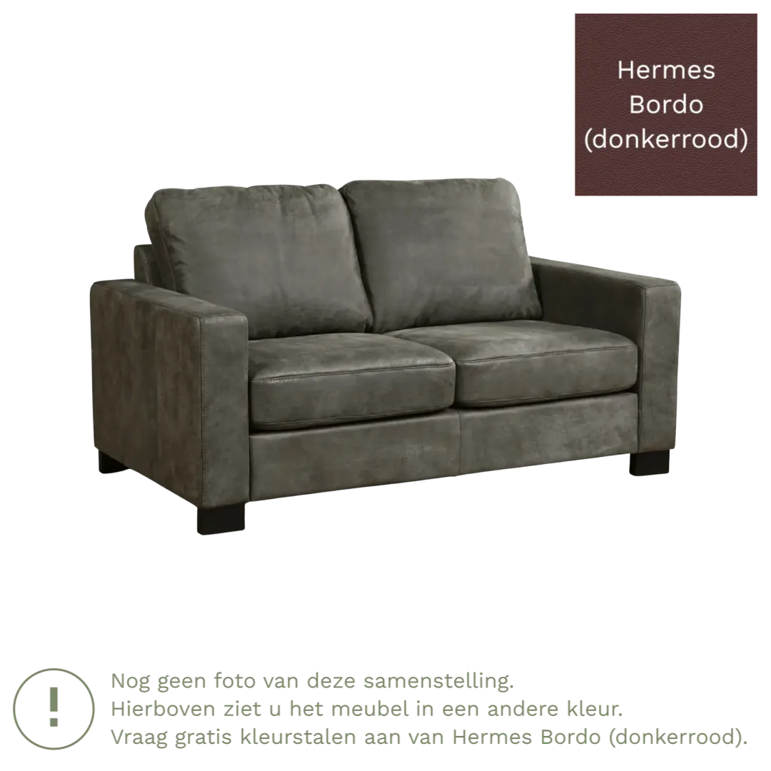 afbeelding van Leren bank Energy - 2 zits - Hermes Bordo (donkerrood) - Poten hout zwart