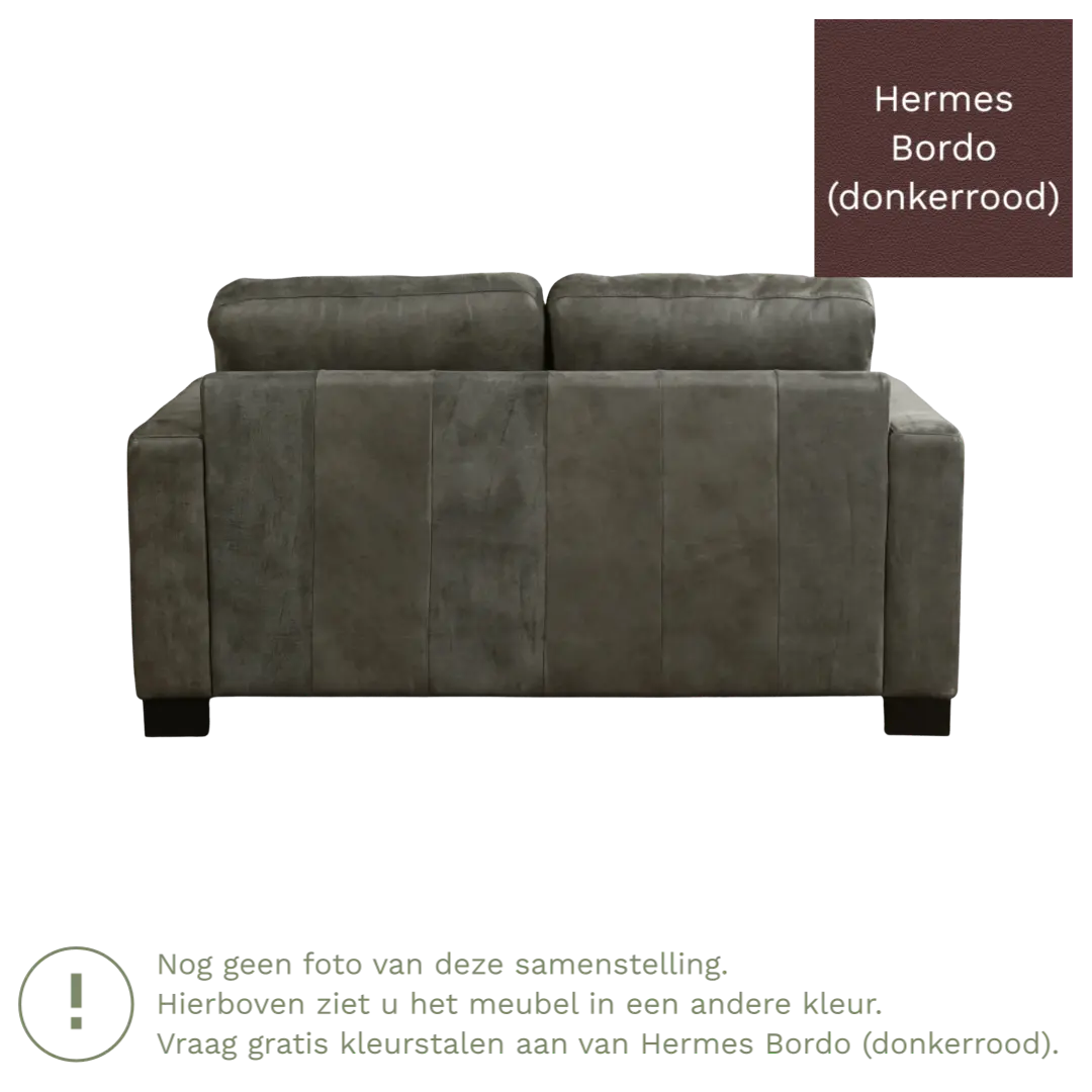 afbeelding van Leren bank Energy - 2 zits - Hermes Bordo (donkerrood) - Poten hout zwart
