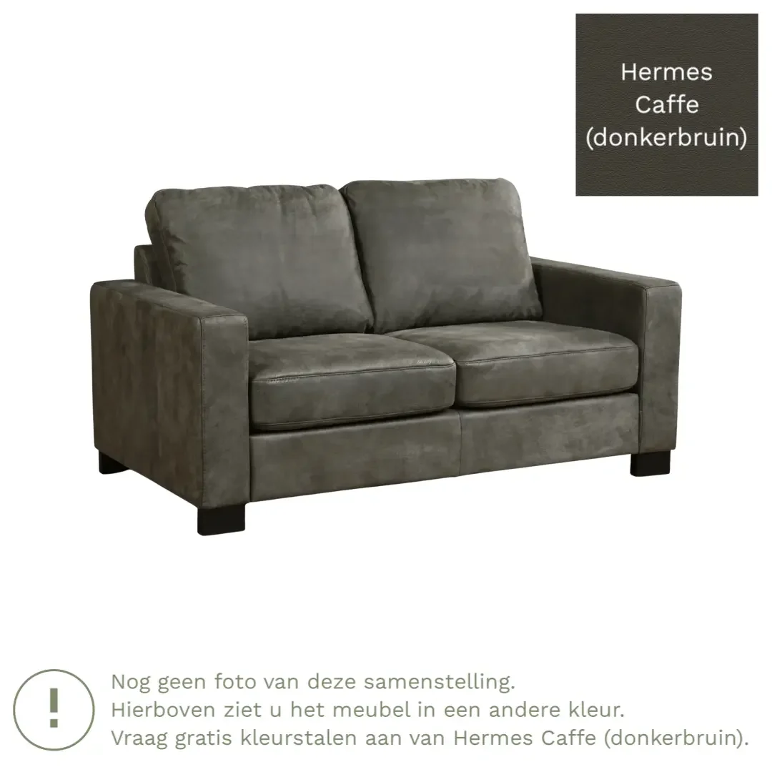afbeelding van Leren bank Energy - 2 zits - Hermes Caffe (donkerbruin) - Poten hout bruin