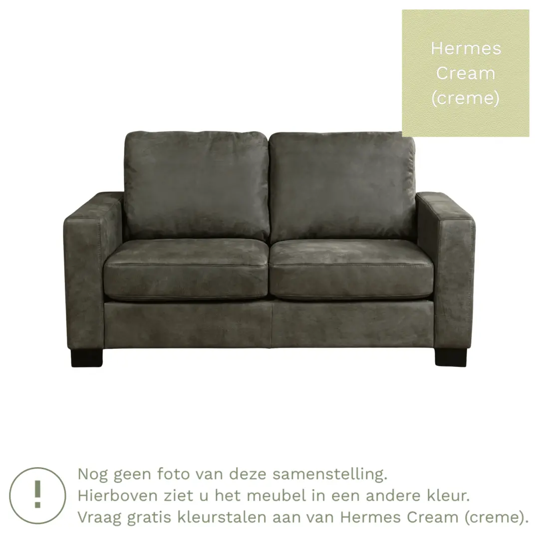 afbeelding van Leren bank Energy - 2 zits - Hermes Cream (crème) - Poten hout zwart