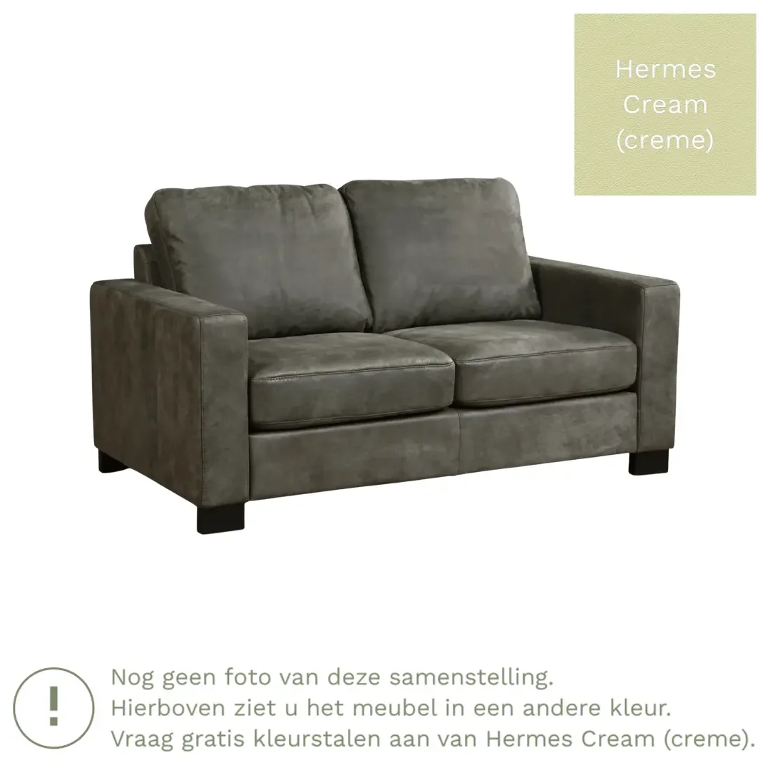 afbeelding van Leren bank Energy - 2 zits - Hermes Cream (crème) - Poten hout zwart