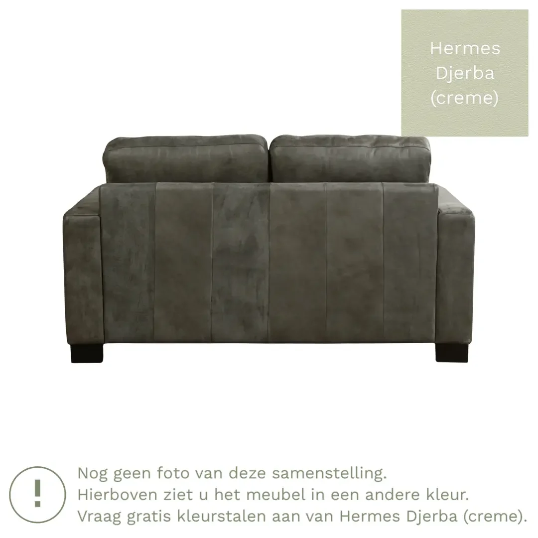 afbeelding van Leren bank Energy - 2 zits - Hermes Djerba (crème) - Poten hout bruin