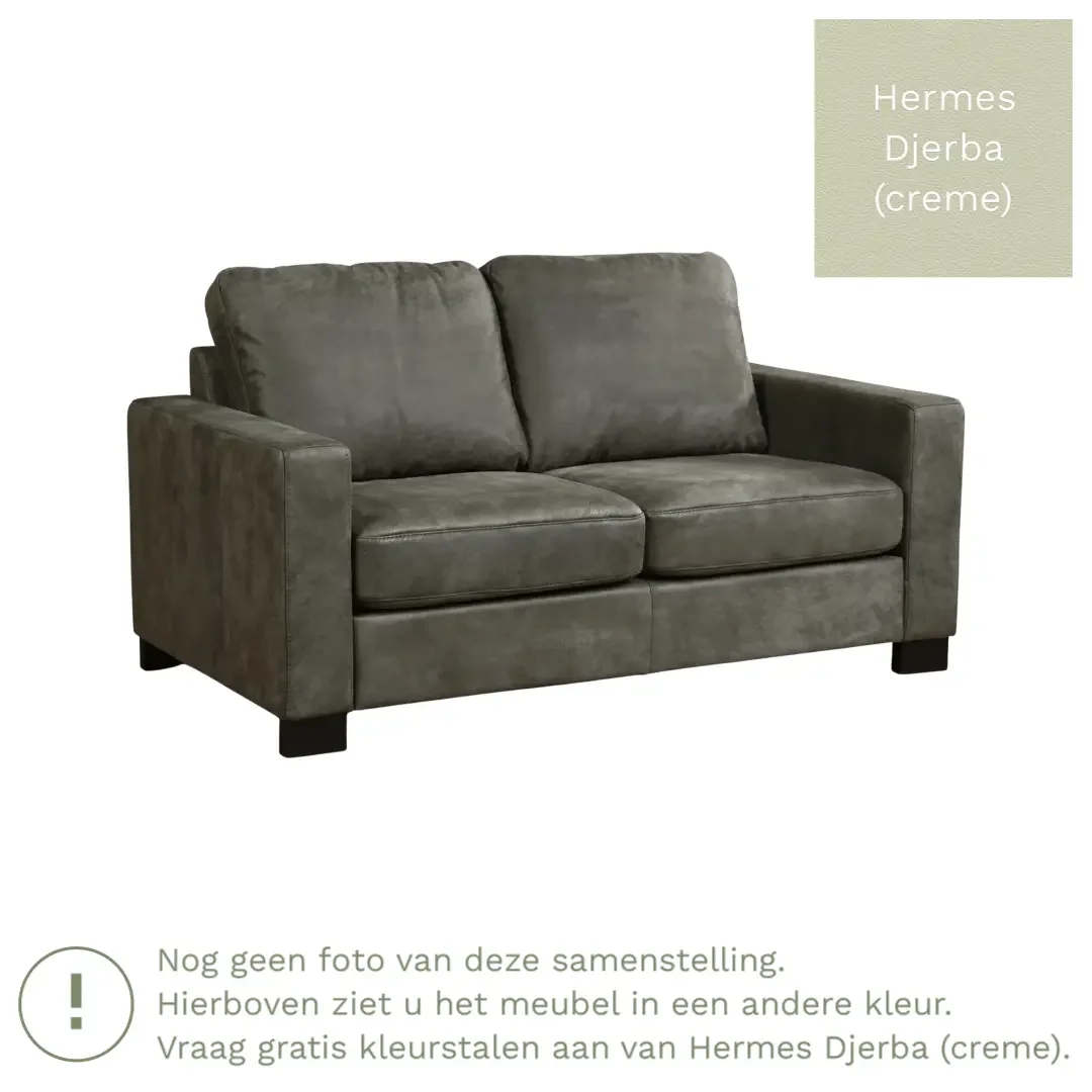 afbeelding van Leren bank Energy - 2 zits - Hermes Djerba (crème) - Poten hout zwart
