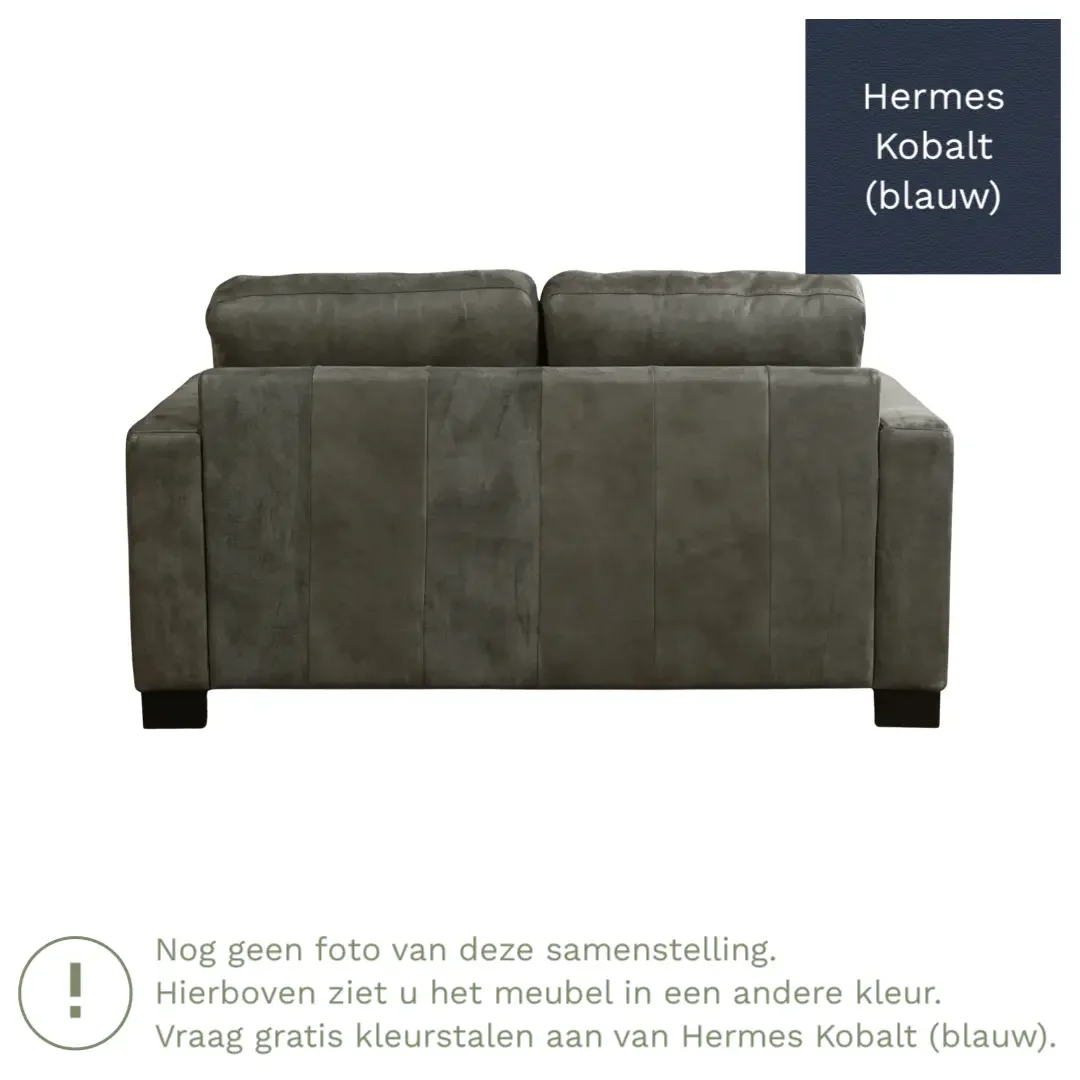afbeelding van Leren bank Energy - 2 zits - Hermes Kobalt (blauw) - Poten hout bruin