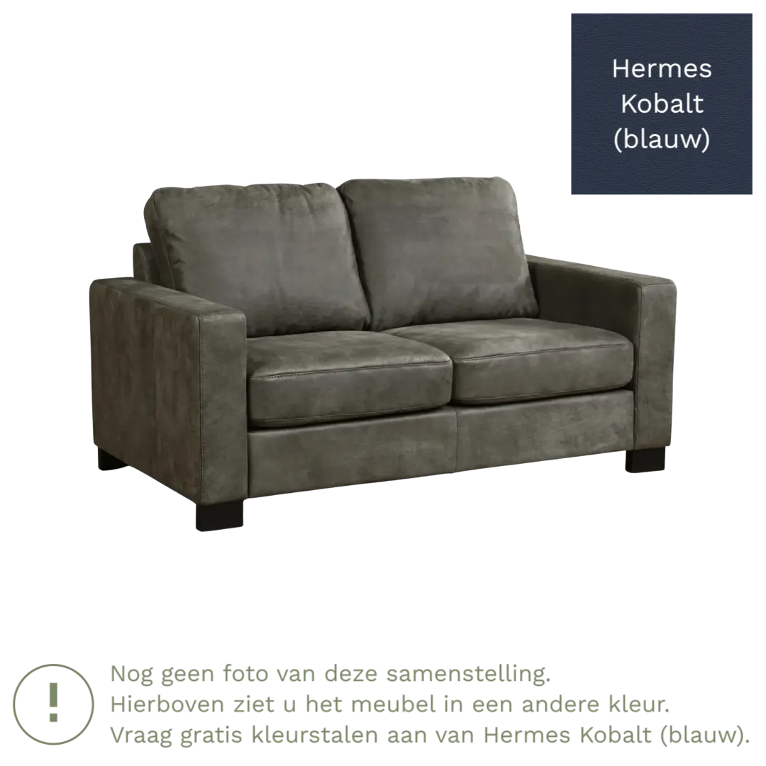 afbeelding van Leren bank Energy - 2 zits - Hermes Kobalt (blauw) - Poten hout zwart