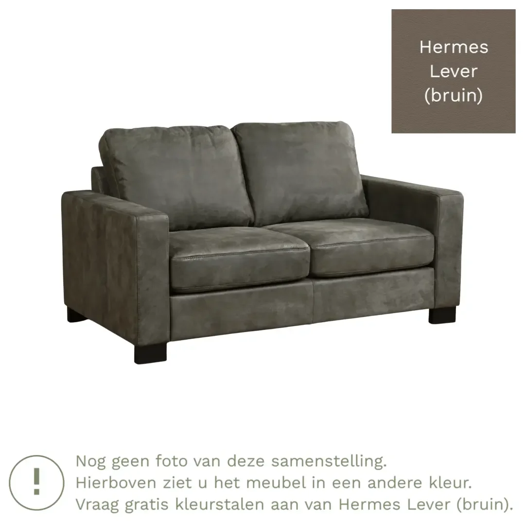 afbeelding van Leren bank Energy - 2 zits - Hermes Lever (bruin) - Poten hout bruin
