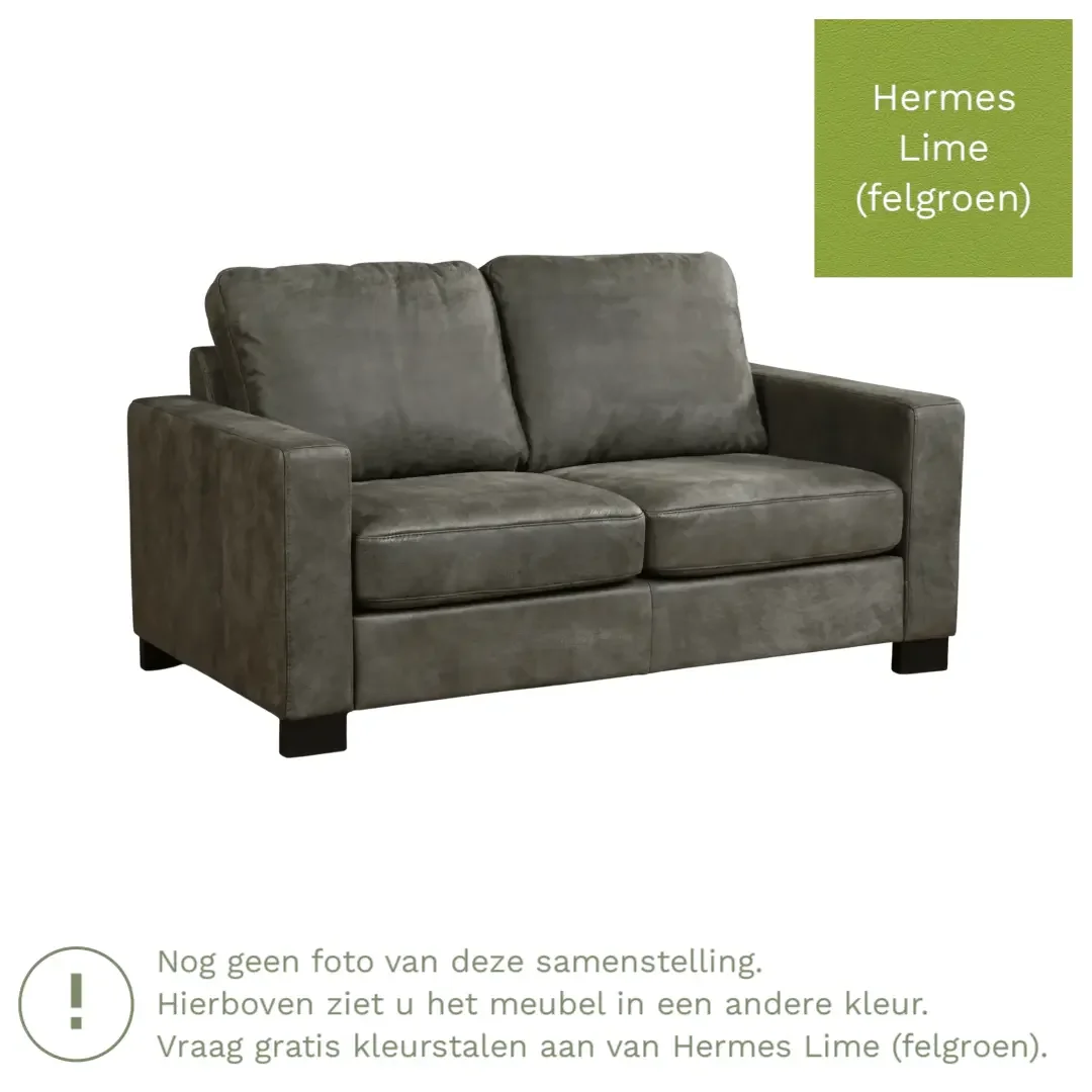 afbeelding van Leren bank Energy - 2 zits - Hermes Lime (felgroen) - Poten hout bruin