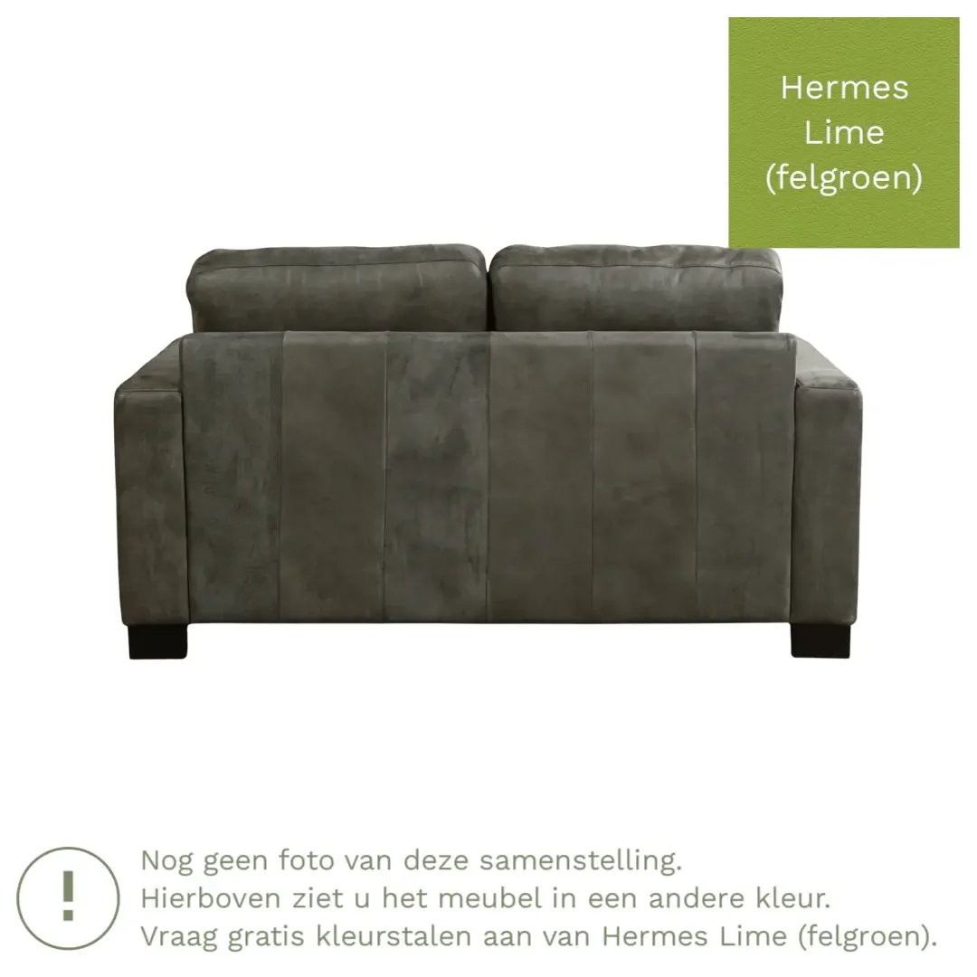 afbeelding van Leren bank Energy - 2 zits - Hermes Lime (felgroen) - Poten hout bruin