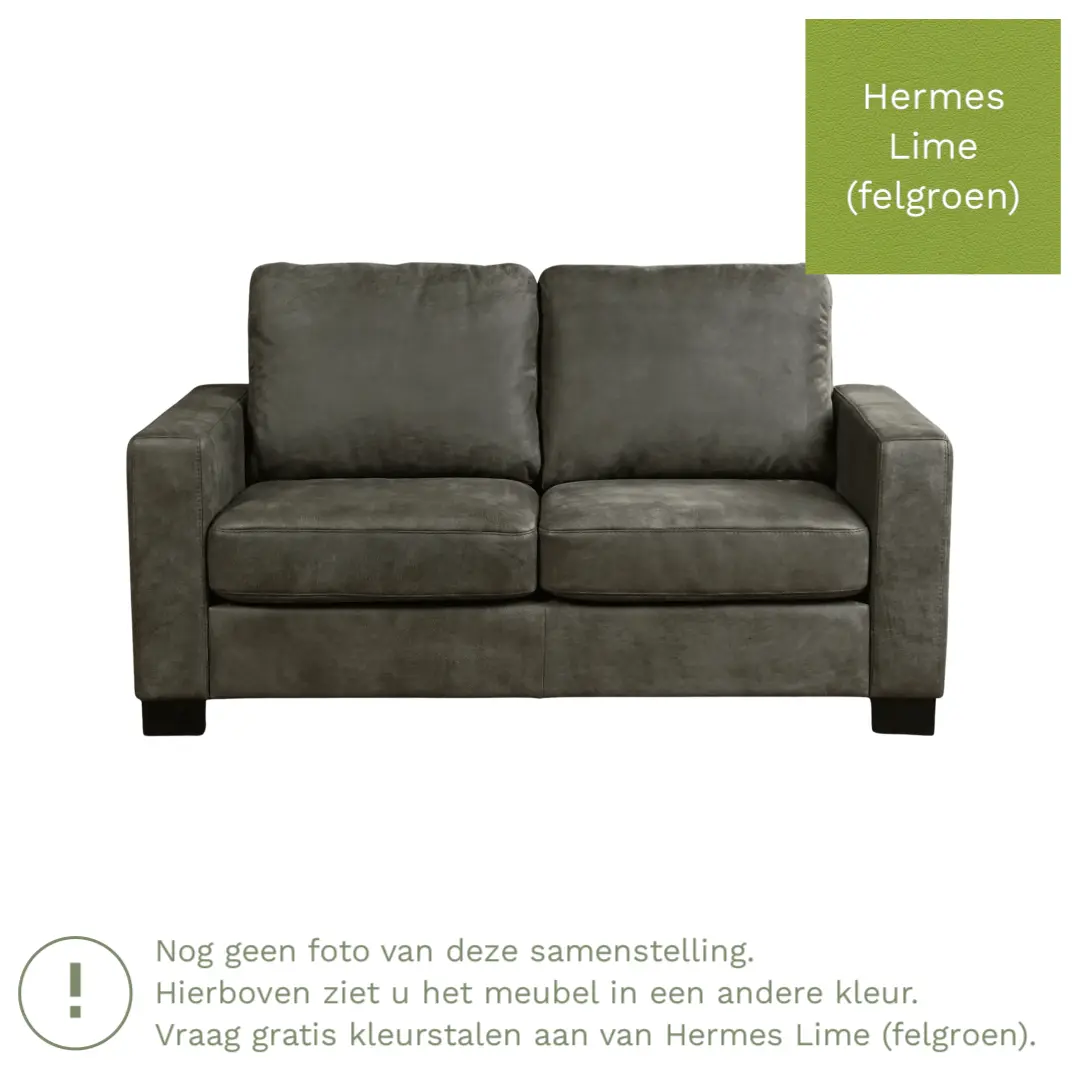 afbeelding van Leren bank Energy - 2 zits - Hermes Lime (felgroen) - Poten hout zwart