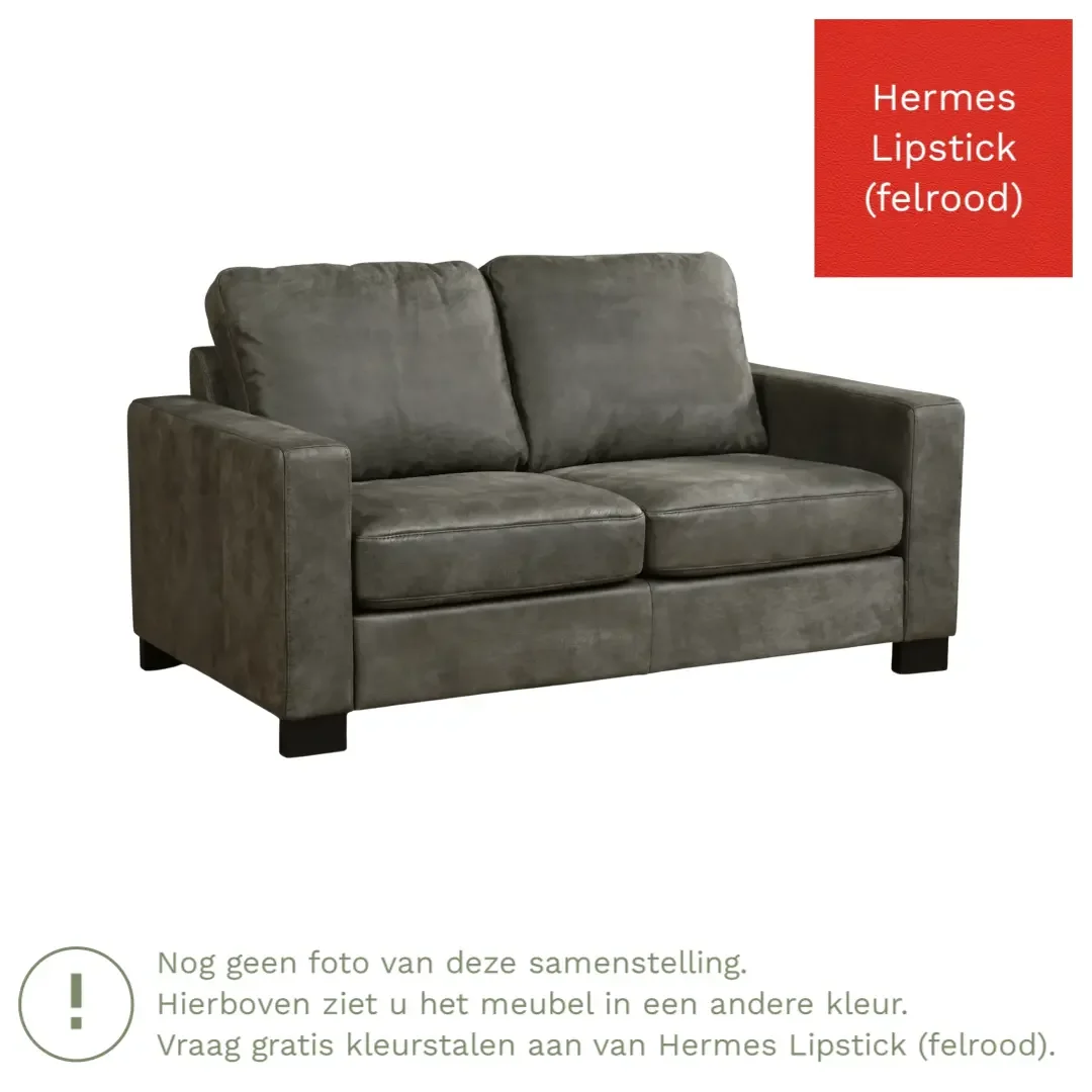 afbeelding van Leren bank Energy - 2 zits - Hermes Lipstick (felrood) - Poten hout bruin