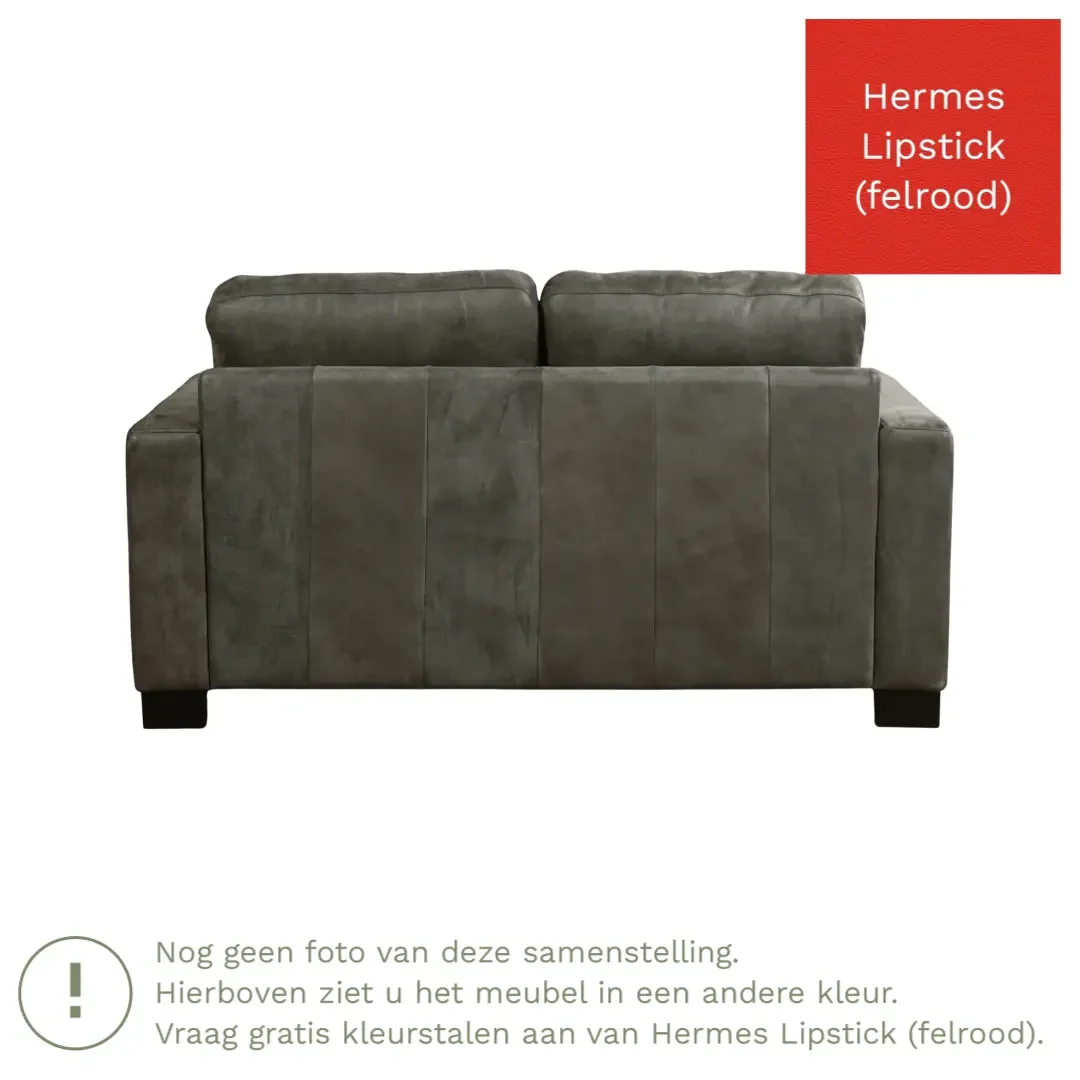 afbeelding van Leren bank Energy - 2 zits - Hermes Lipstick (felrood) - Poten hout bruin
