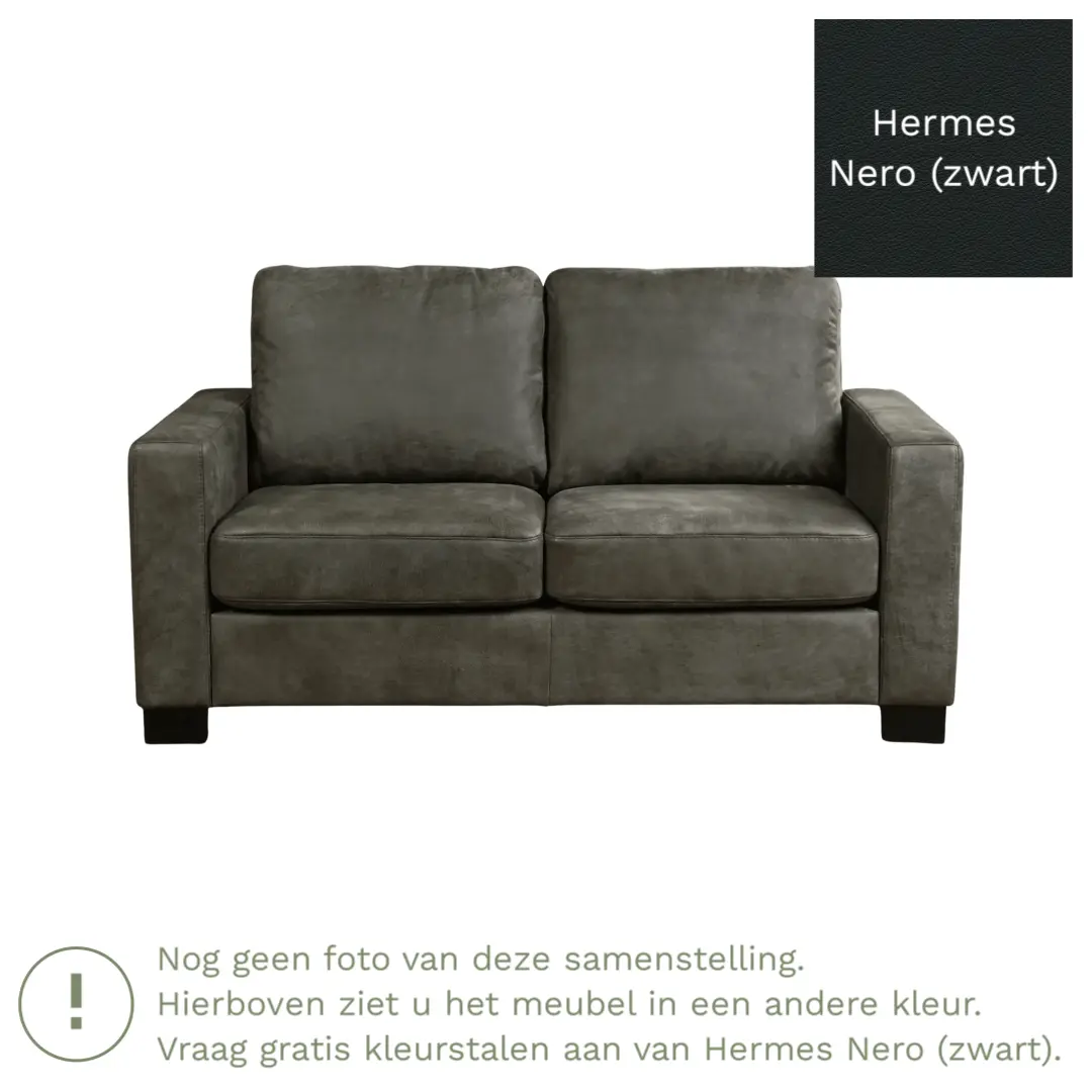 afbeelding van Leren bank Energy - 2 zits - Hermes Nero (zwart) - Poten hout zwart