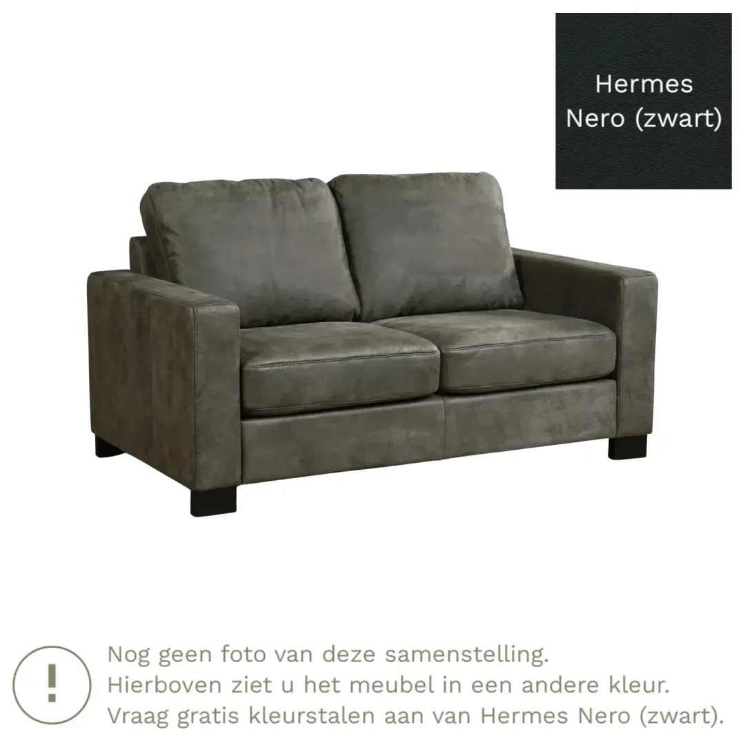 afbeelding van Leren bank Energy - 2 zits - Hermes Nero (zwart) - Poten hout zwart