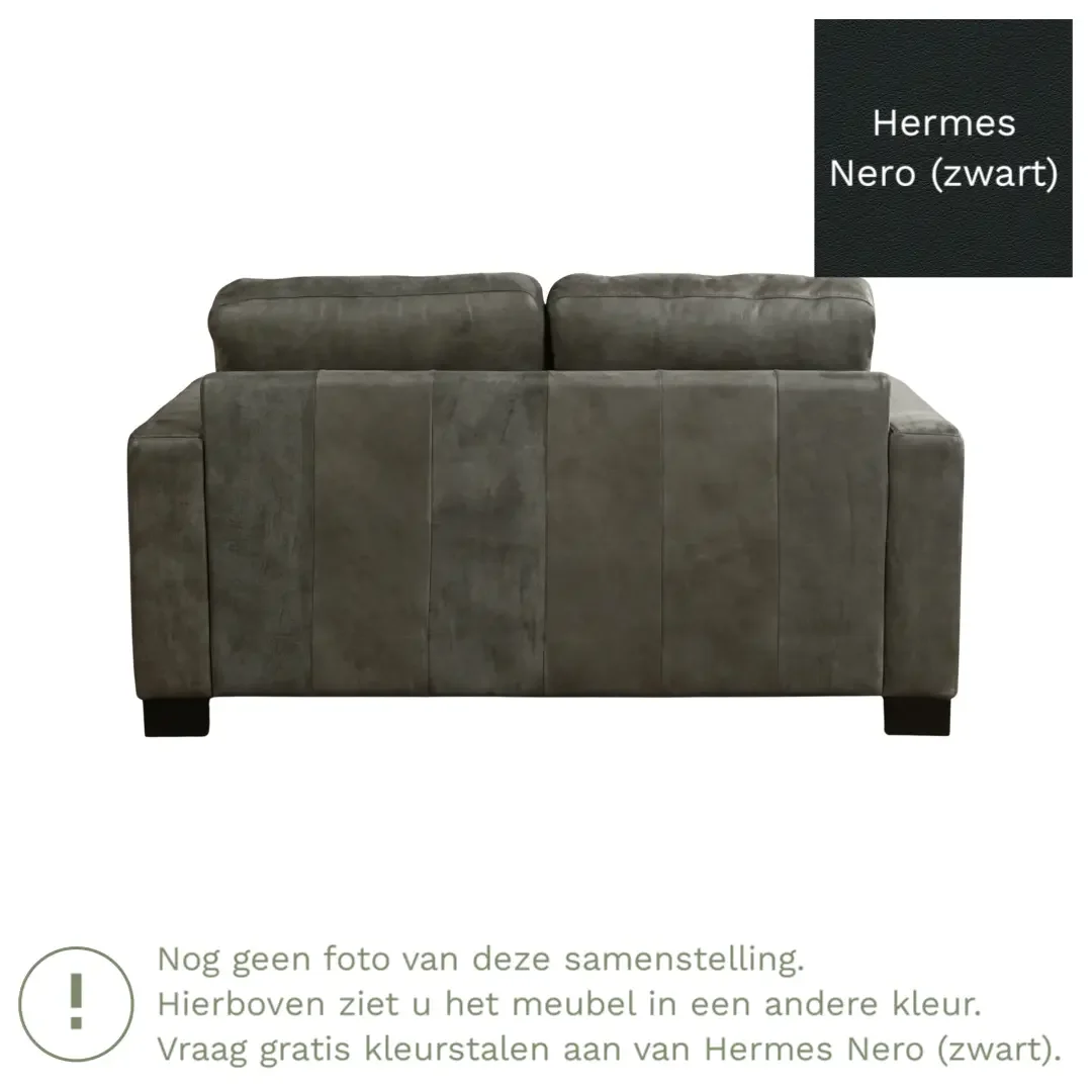 afbeelding van Leren bank Energy - 2 zits - Hermes Nero (zwart) - Poten hout zwart