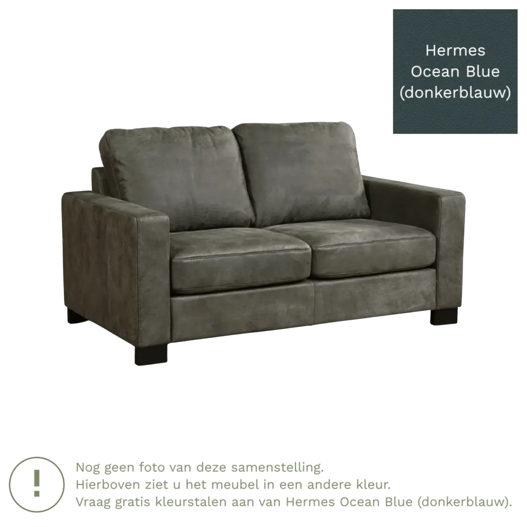 afbeelding van Leren bank Energy - 2 zits - Hermes Ocean Blue (donkerblauw) - Poten hout bruin