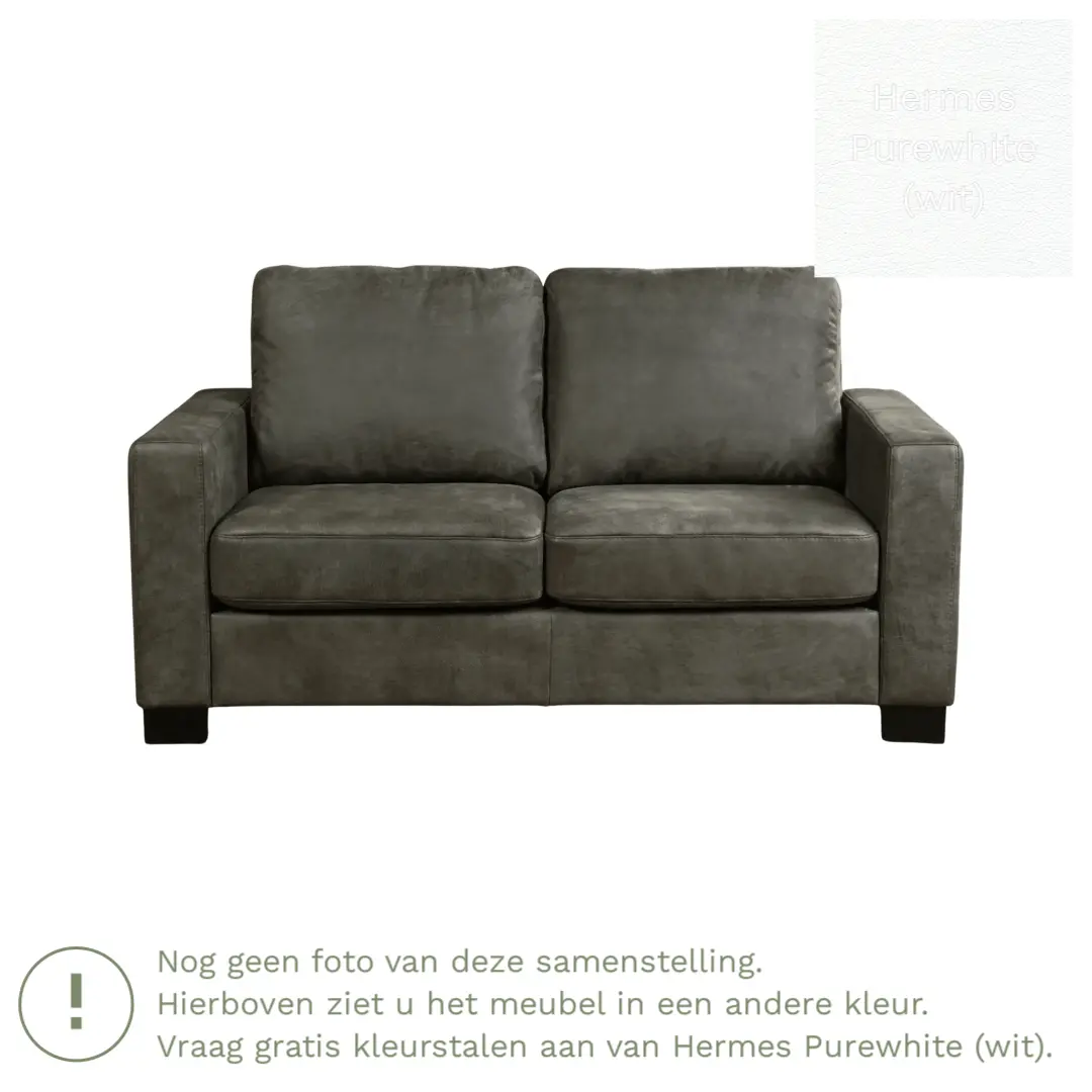 afbeelding van Leren bank Energy - 2 zits - Hermes Purewhite (wit) - Poten hout zwart