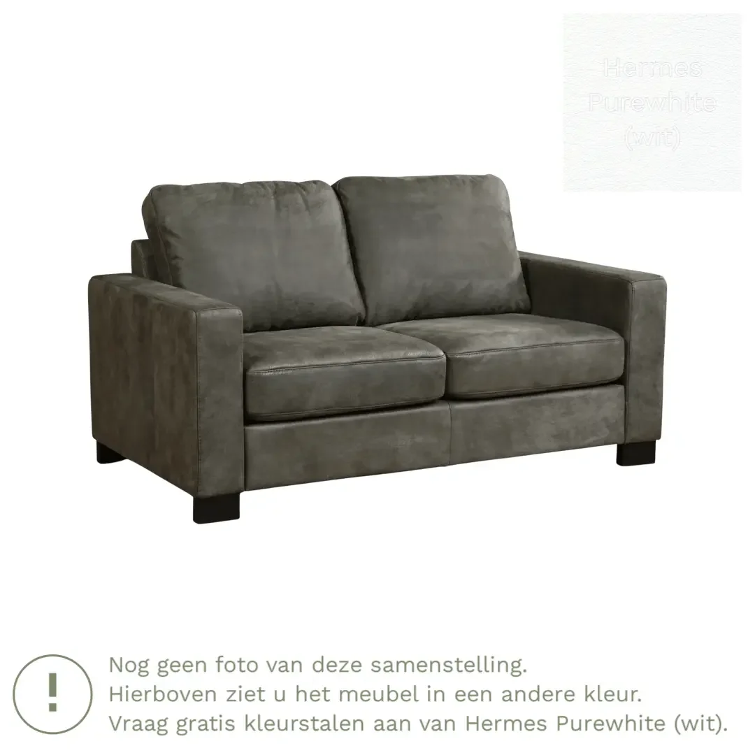 afbeelding van Leren bank Energy - 2 zits - Hermes Purewhite (wit) - Poten hout zwart