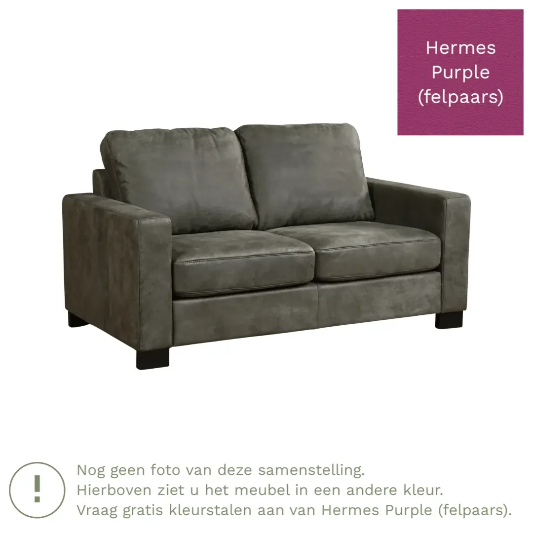 afbeelding van Leren bank Energy - 2 zits - Hermes Purple (felpaars) - Poten hout bruin