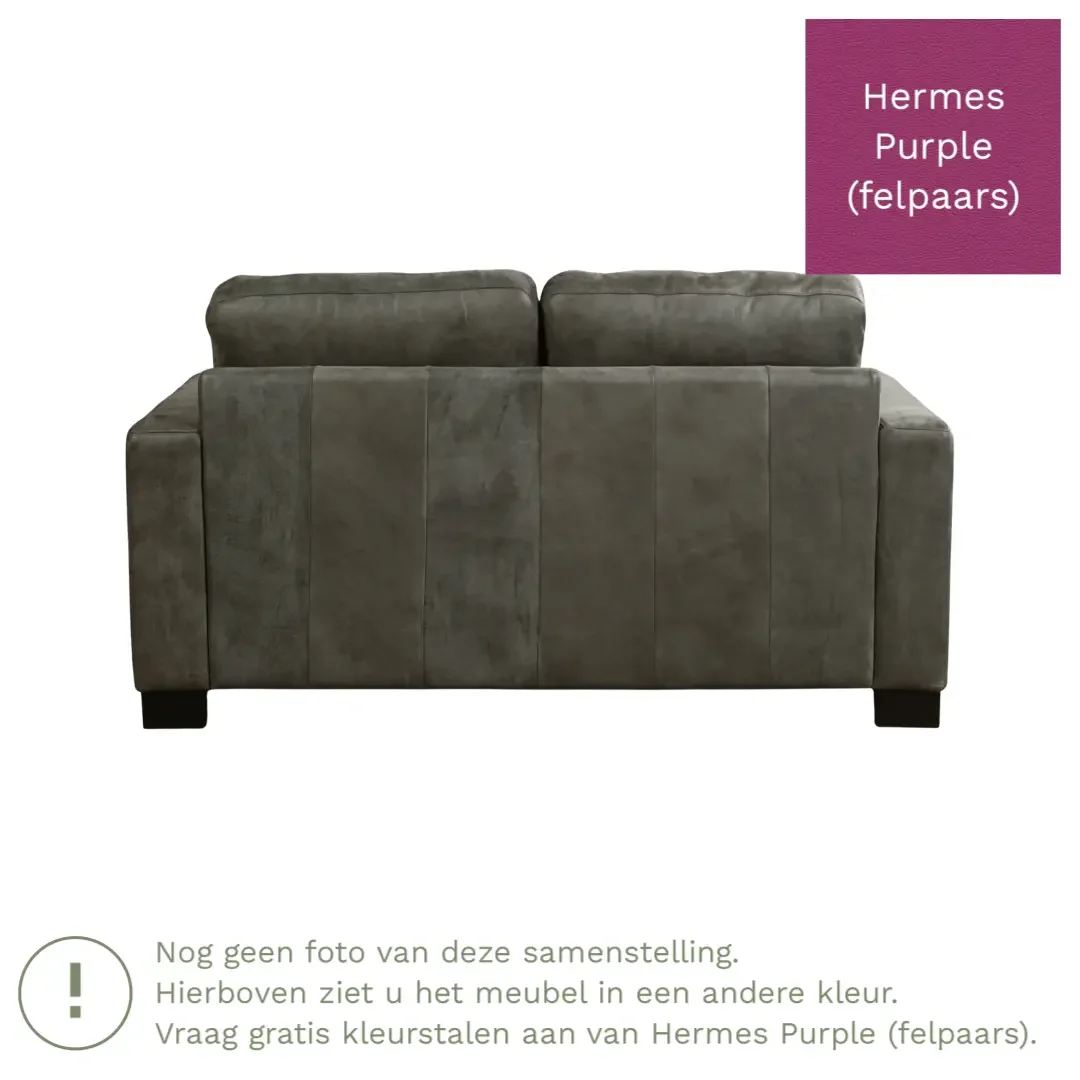 afbeelding van Leren bank Energy - 2 zits - Hermes Purple (felpaars) - Poten hout bruin