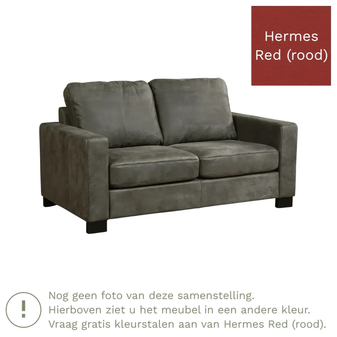 afbeelding van Leren bank Energy - 2 zits - Hermes Red (rood) - Poten hout zwart