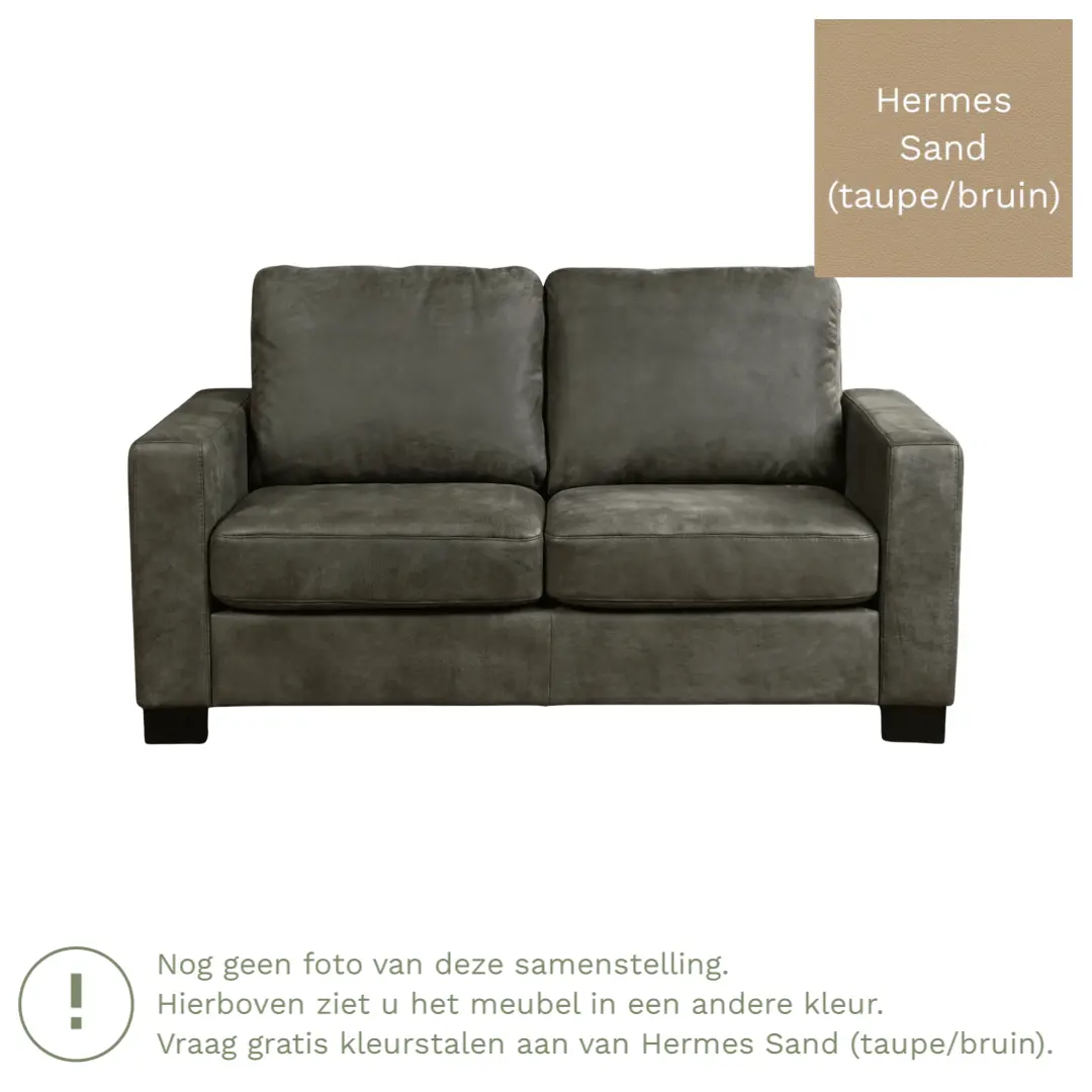 afbeelding van Leren bank Energy - 2 zits - Hermes Sand (taupe/bruin) - Poten hout zwart