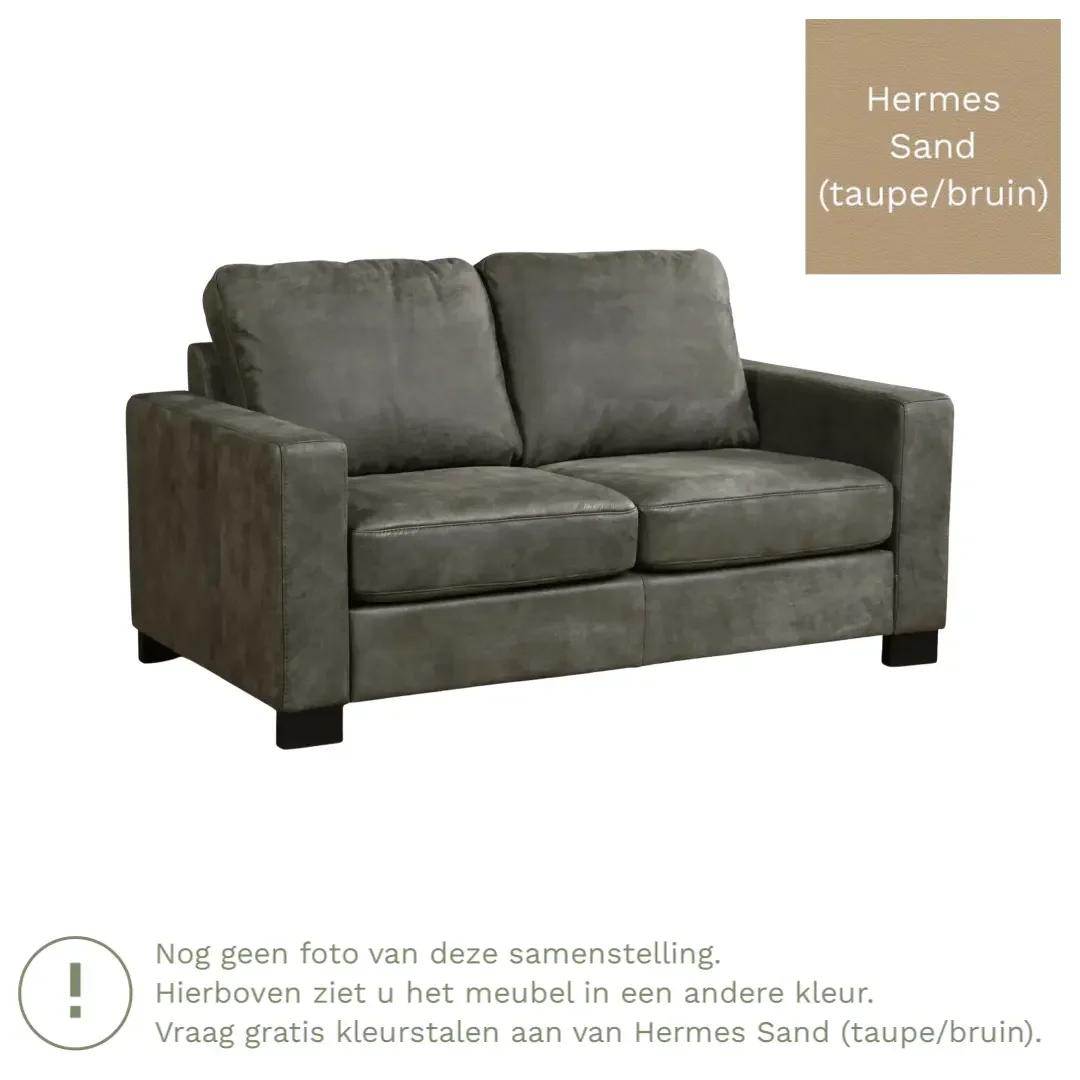 afbeelding van Leren bank Energy - 2 zits - Hermes Sand (taupe/bruin) - Poten hout zwart