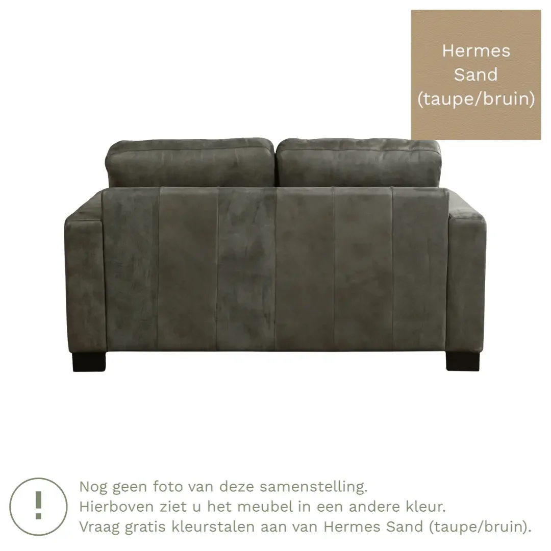 afbeelding van Leren bank Energy - 2 zits - Hermes Sand (taupe/bruin) - Poten hout zwart