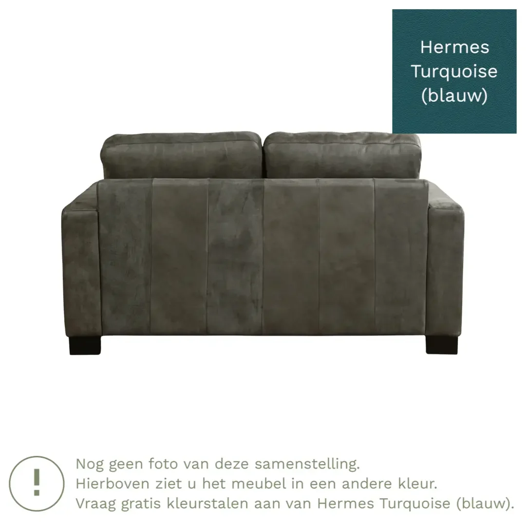 afbeelding van Leren bank Energy - 2 zits - Hermes Turquoise (blauw) - Poten hout zwart