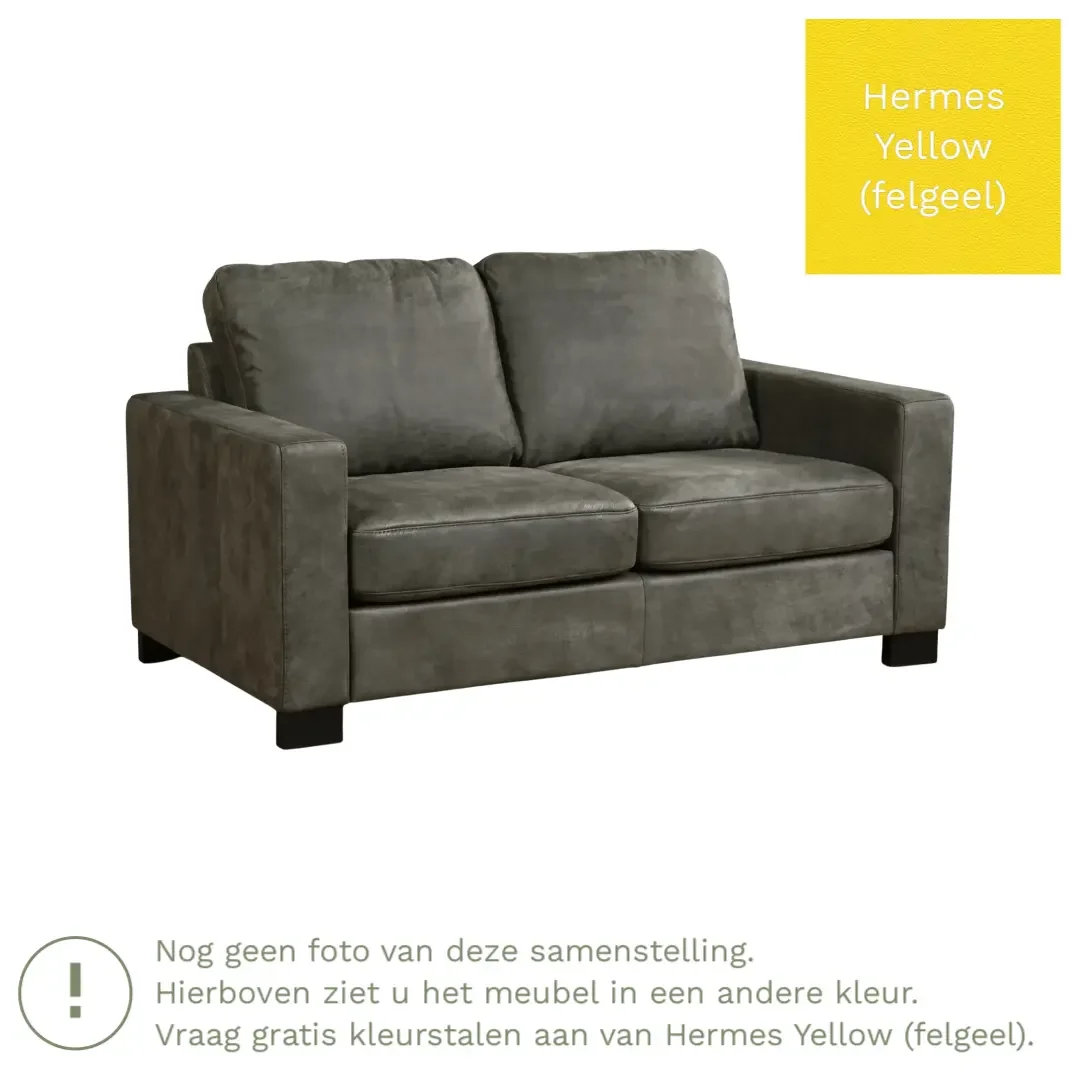 afbeelding van Leren bank Energy - 2 zits - Hermes Yellow (felgeel) - Poten hout bruin