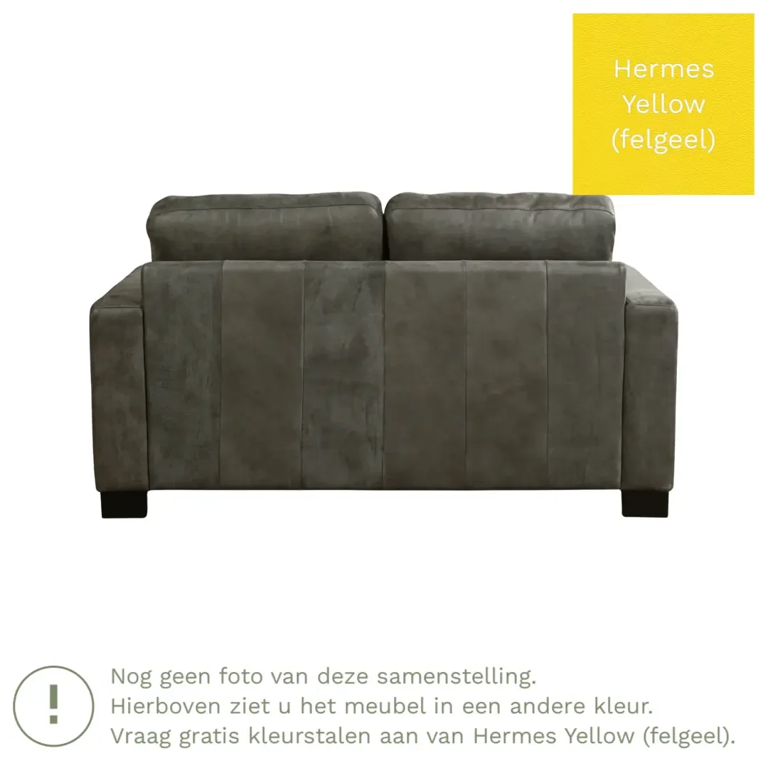 afbeelding van Leren bank Energy - 2 zits - Hermes Yellow (felgeel) - Poten hout zwart