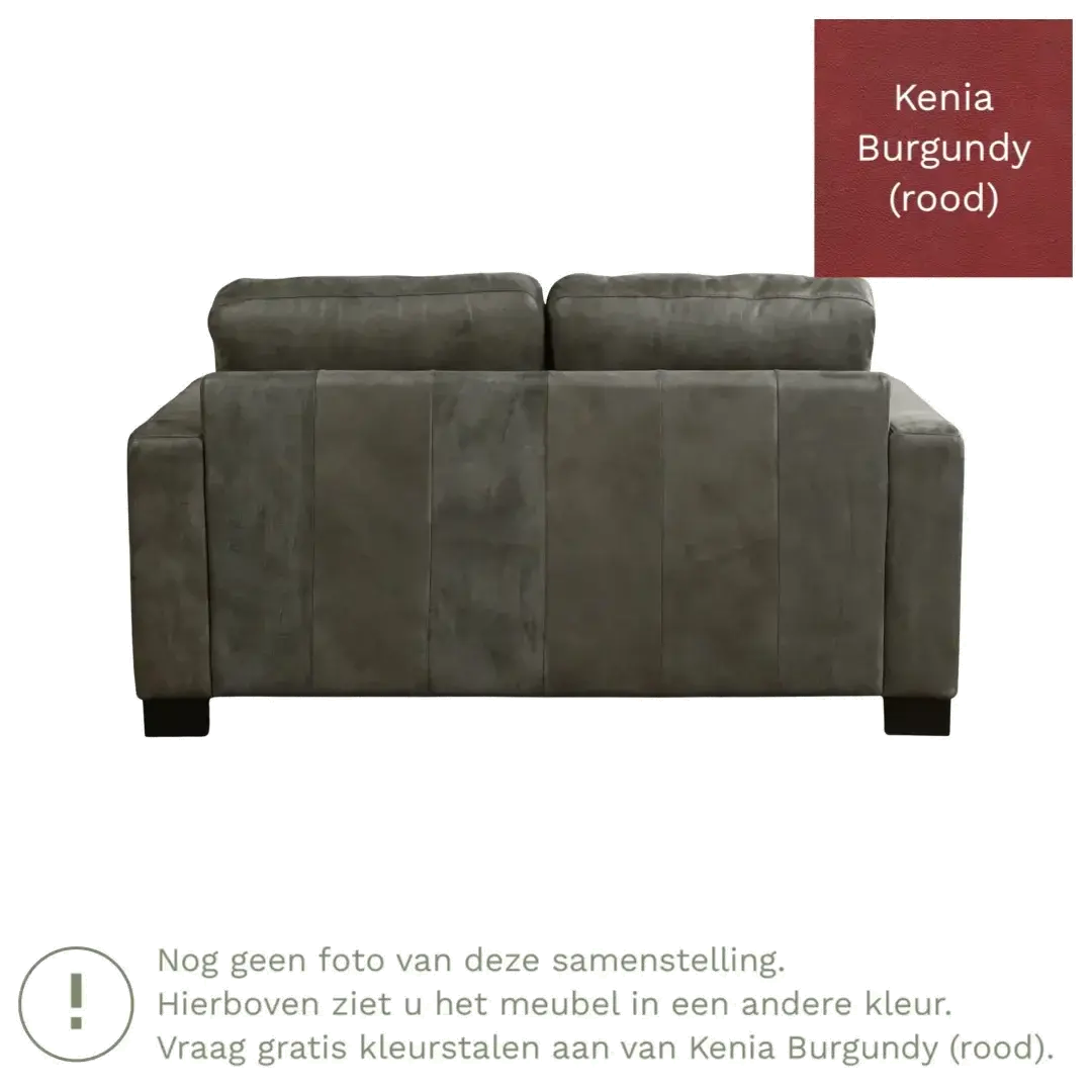 afbeelding van Leren bank Energy - 2 zits - Kenia Burgundy (rood) - Poten hout bruin