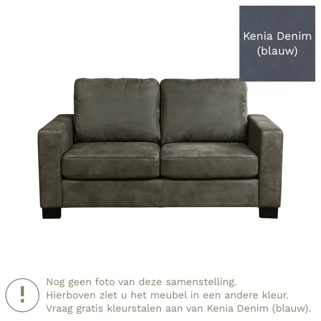 afbeelding van Leren bank Energy - 2 zits - Kenia Denim (blauw) - Poten hout bruin