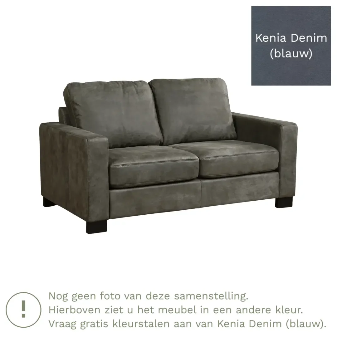 afbeelding van Leren bank Energy - 2 zits - Kenia Denim (blauw) - Poten hout bruin