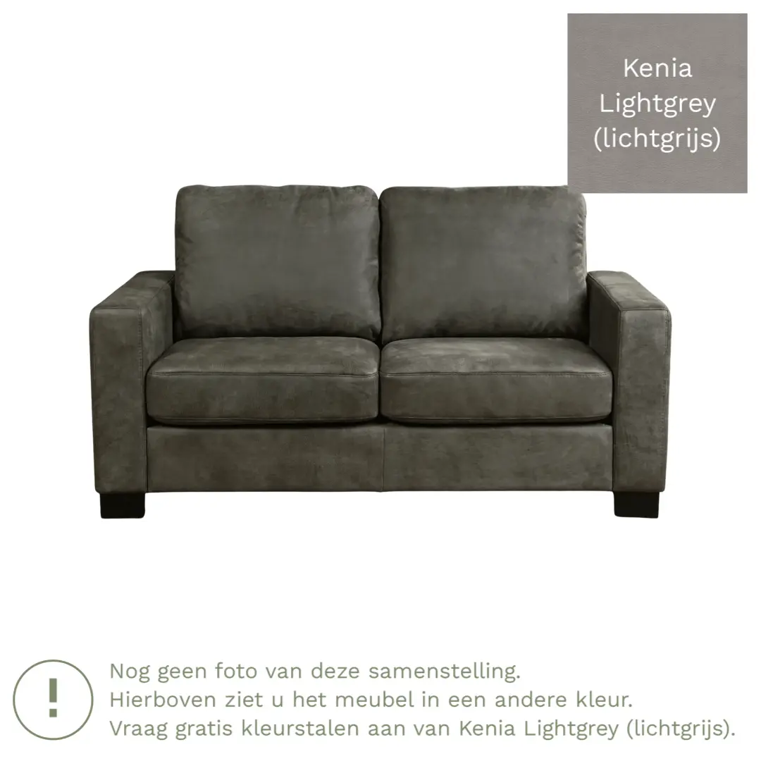 afbeelding van Leren bank Energy - 2 zits - Kenia Lightgrey (lichtgrijs) - Poten hout zwart