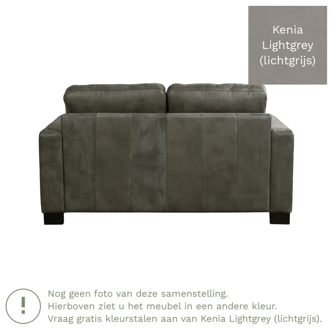 afbeelding van Leren bank Energy - 2 zits - Kenia Lightgrey (lichtgrijs) - Poten hout zwart