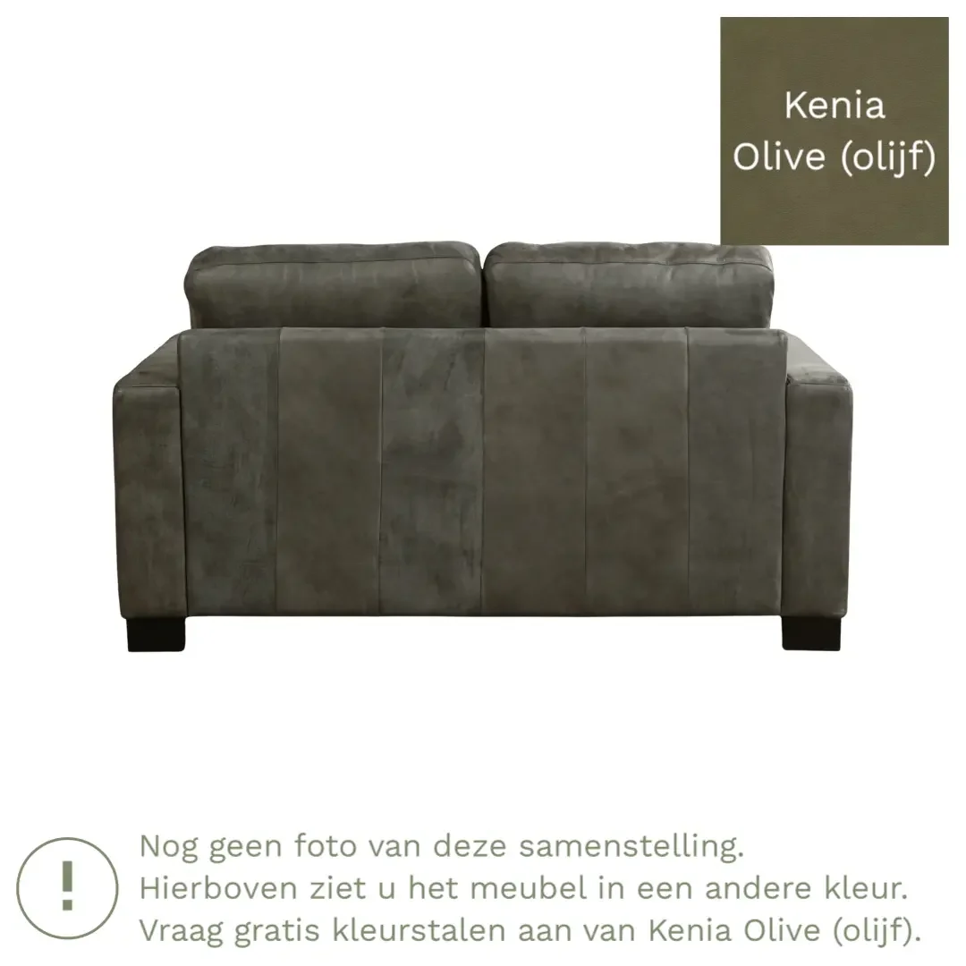 afbeelding van Leren bank Energy - 2 zits - Kenia Olive (olijf) - Poten hout bruin