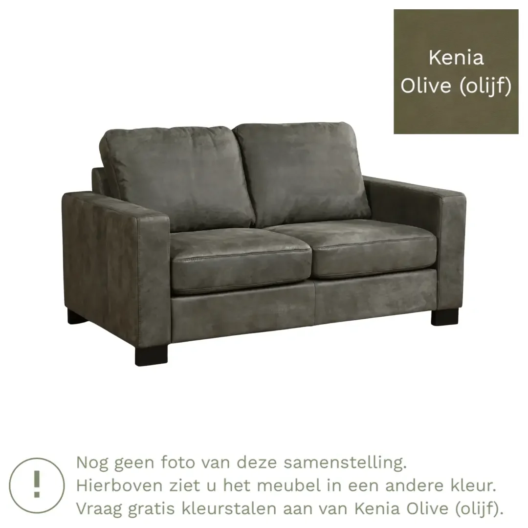 afbeelding van Leren bank Energy - 2 zits - Kenia Olive (olijf) - Poten hout zwart