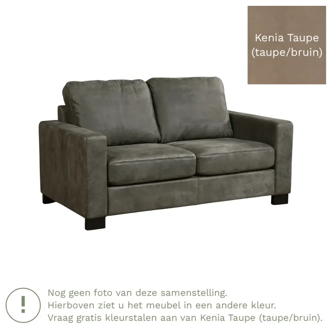 afbeelding van Leren bank Energy - 2 zits - Kenia Taupe (taupe/bruin) - Poten hout bruin