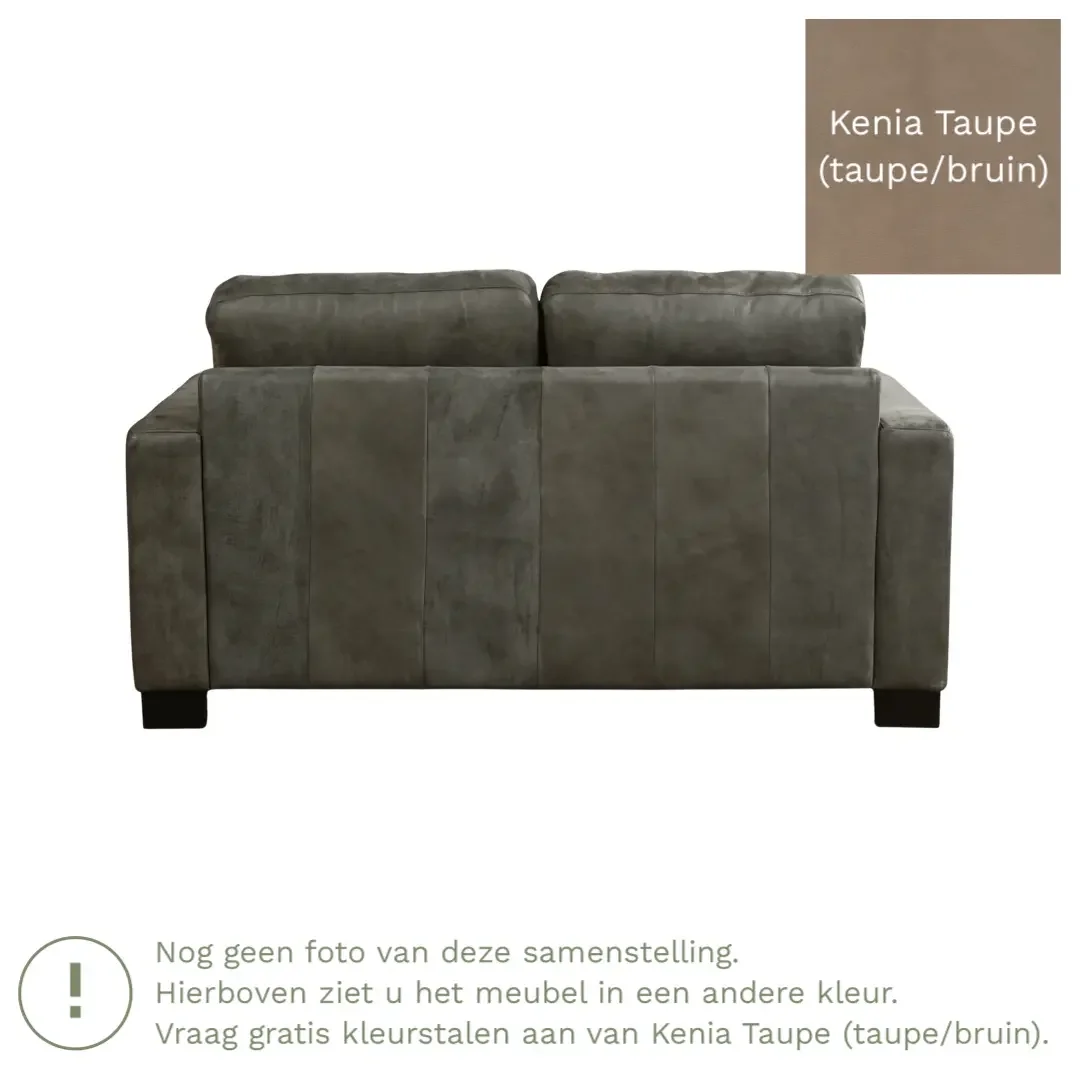 afbeelding van Leren bank Energy - 2 zits - Kenia Taupe (taupe/bruin) - Poten hout bruin
