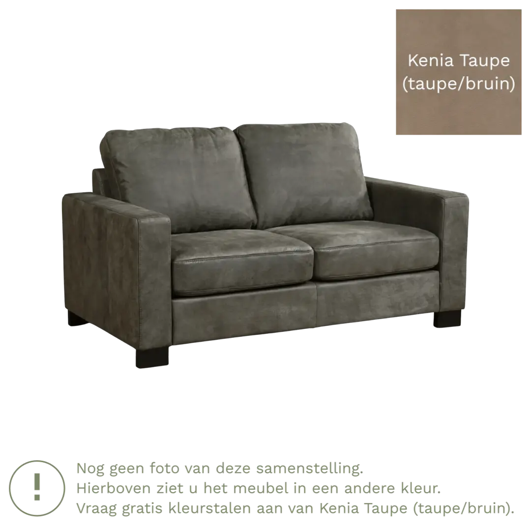 afbeelding van Leren bank Energy - 2 zits - Kenia Taupe (taupe/bruin) - Poten hout zwart