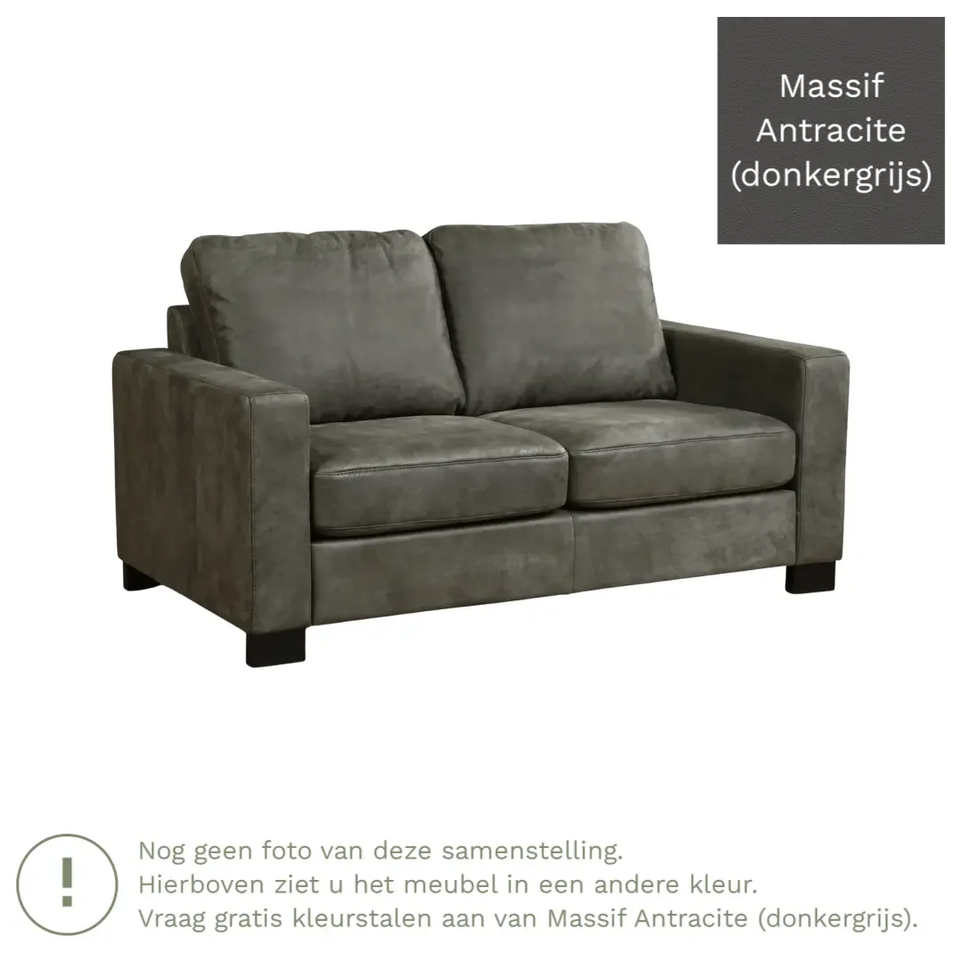 afbeelding van Leren bank Energy - 2 zits - Massif Antracite (donkergrijs) - Poten hout zwart