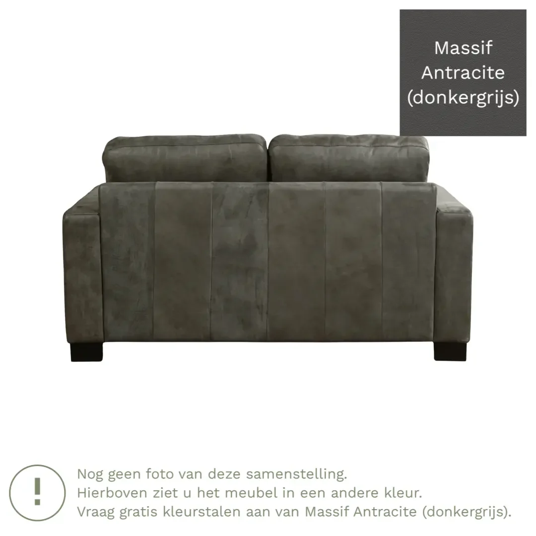afbeelding van Leren bank Energy - 2 zits - Massif Antracite (donkergrijs) - Poten hout zwart