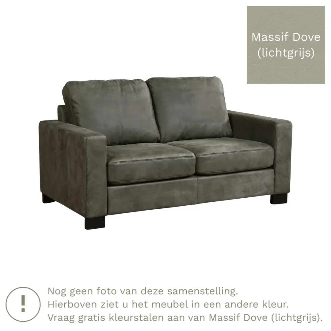 afbeelding van Leren bank Energy - 2 zits - Massif Dove (lichtgrijs) - Poten hout zwart