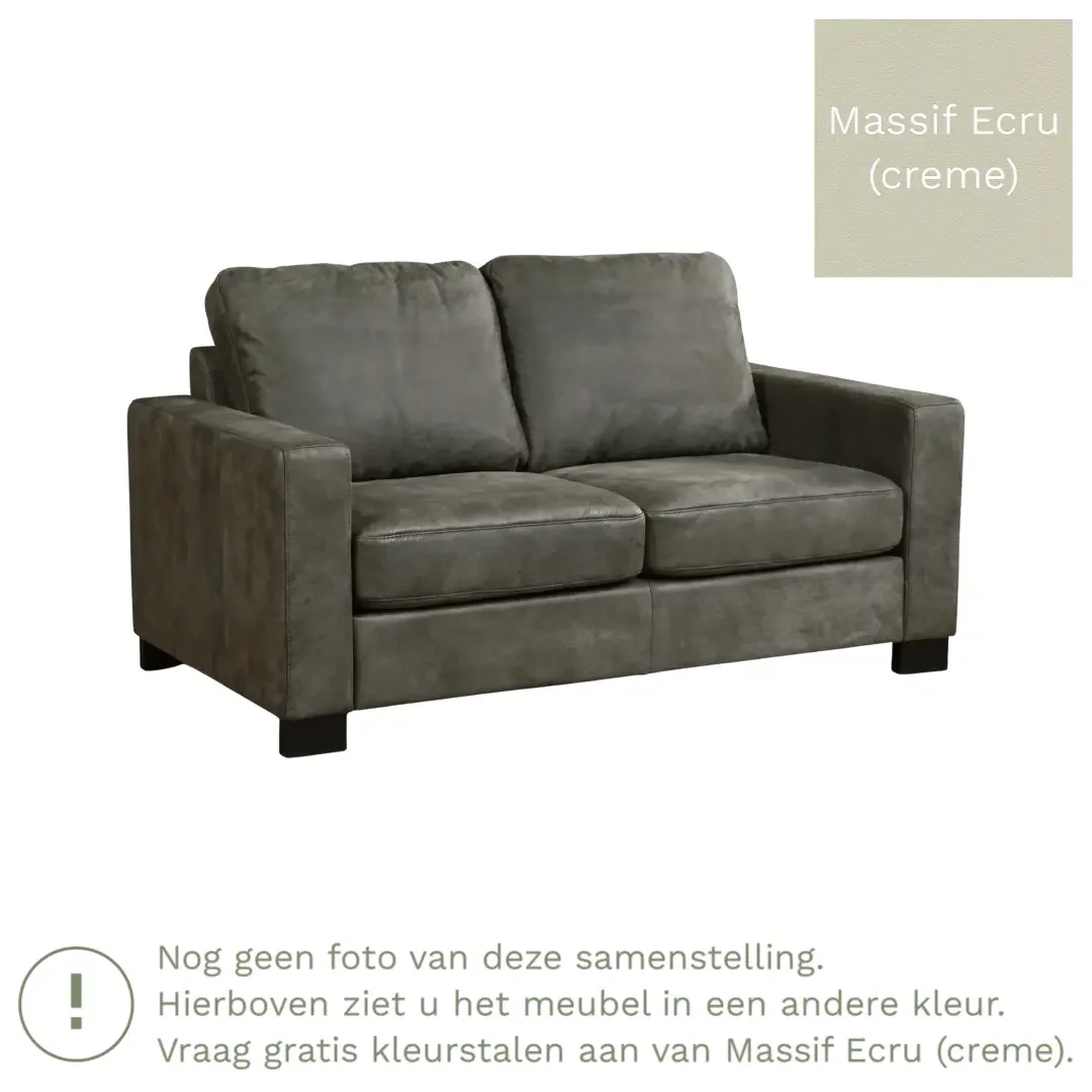 afbeelding van Leren bank Energy - 2 zits - Massif Ecru (crème) - Poten hout bruin