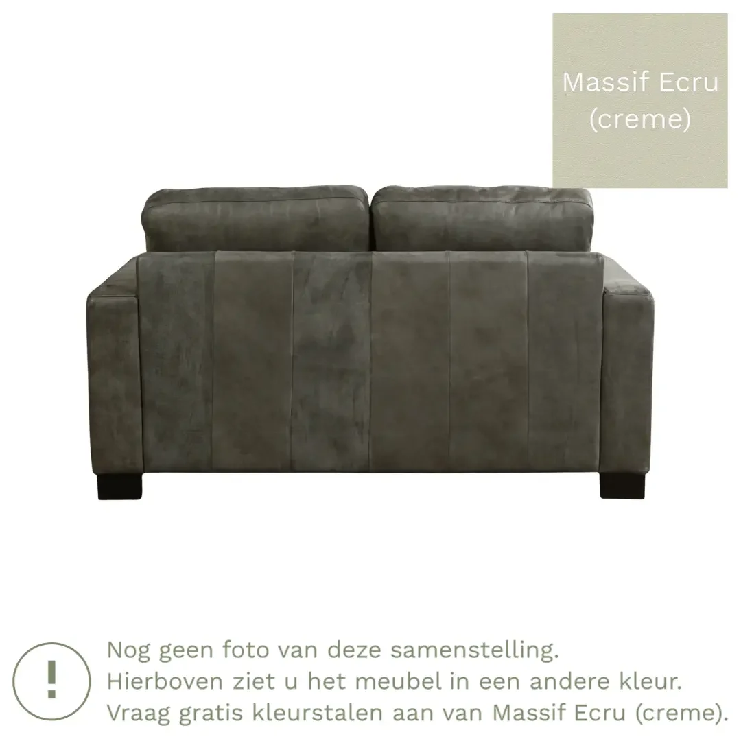afbeelding van Leren bank Energy - 2 zits - Massif Ecru (crème) - Poten hout bruin