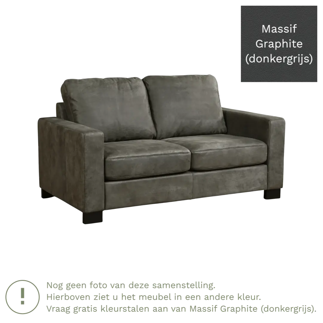 afbeelding van Leren bank Energy - 2 zits - Massif Graphite (donkergrijs) - Poten hout bruin