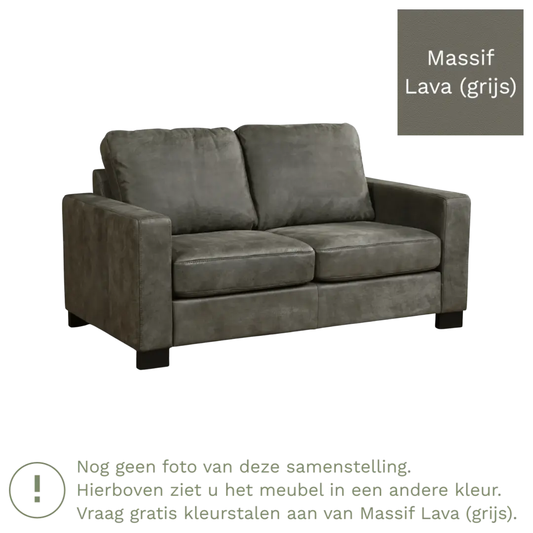 afbeelding van Leren bank Energy - 2 zits - Massif Lava (grijs) - Poten hout bruin