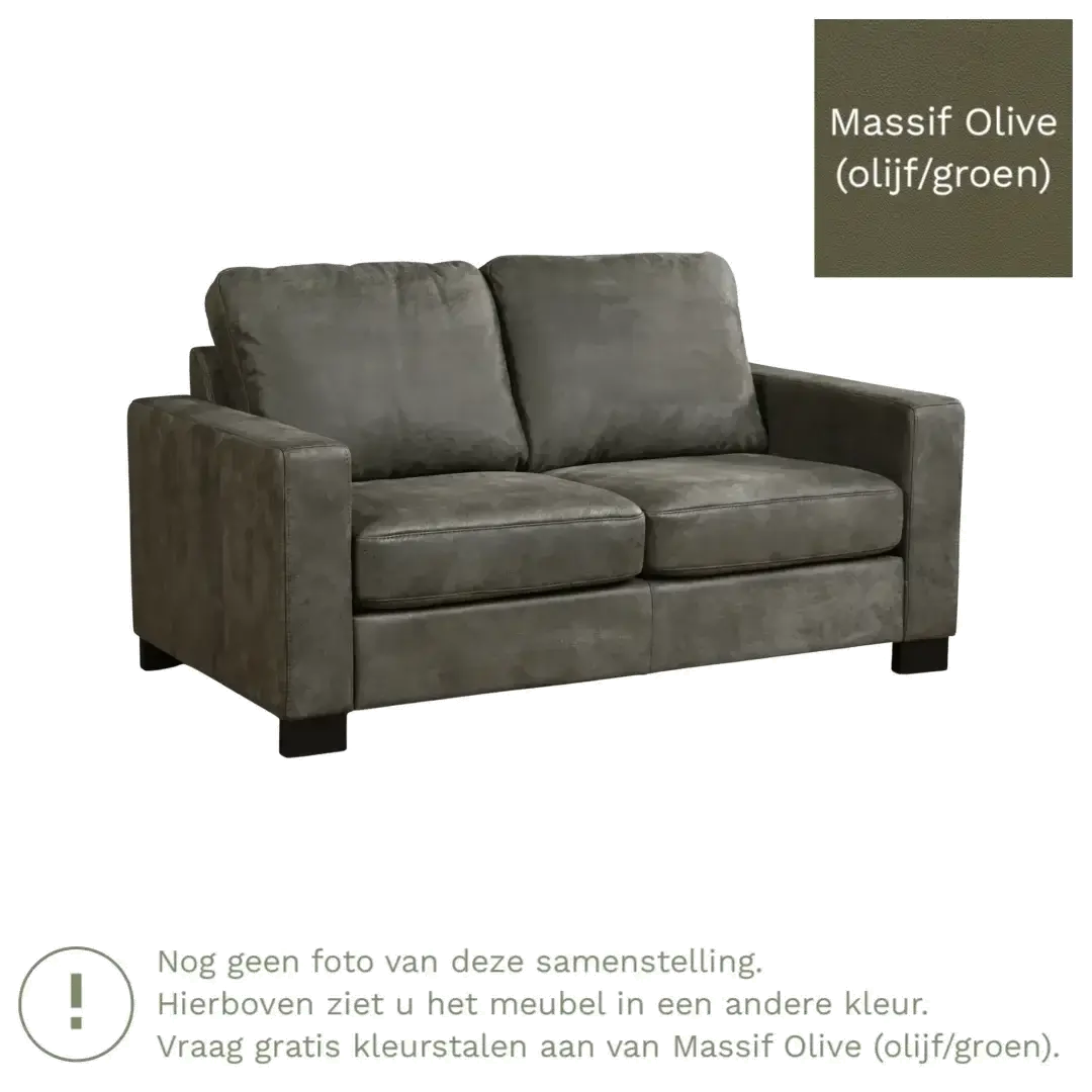 afbeelding van Leren bank Energy - 2 zits - Massif Olive (olijf/groen) - Poten hout bruin